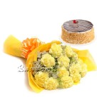Yellow carnation Bunch & Butter Scotch cake