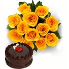 I Care 4U ( 12 Yellow Roses +1/2 Kg Chocolate Truffle cake)