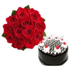 Beautiful Roses Bunch with Chocolate Cake ( 12 Red roses  +1/2 kg Chocolate cake)