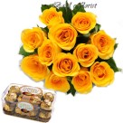 Happiness is all around (12 Yellow Roses & 16 piece Ferrero Rochere Chocolates Box)