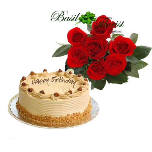 1/2 kg Butter Scotch Cake with 7 Red Roses Bunch