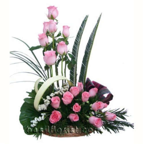 Basket arrangement of 20 Pink Roses