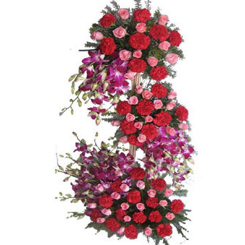 Three Tier Arrangement of mix exotic flowers