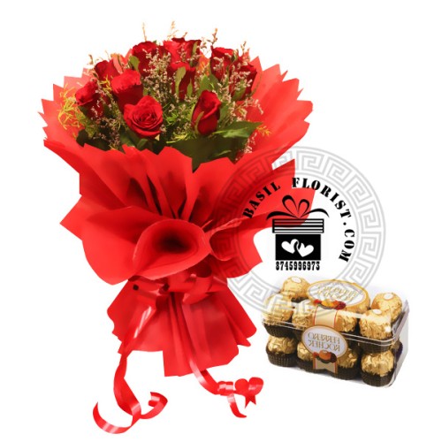 10 Roses Bunch with Ferrero Rochere Chocolates