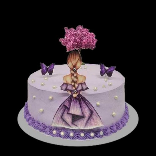 Graceful Elegance: A Stunning Cake with a Backless Girl and a Beautiful Butterfly Accent