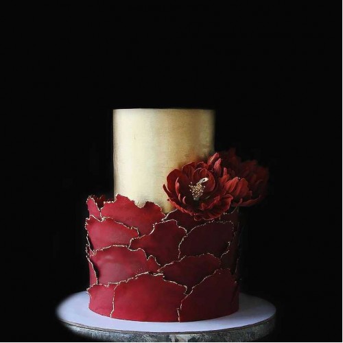 Golden and Crimson Delight: A Scaled Design Cake