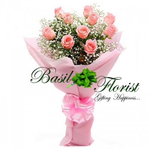 10 Pink Roses Bunch