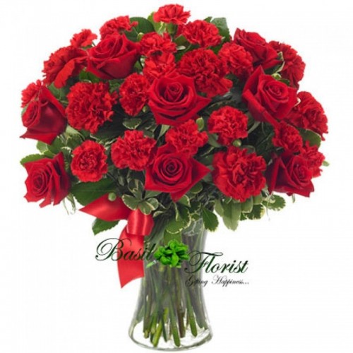 10 Red Roses & 20 Carnation Vase