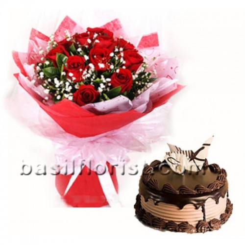 12 Roses and 1 kg Cake of Your choice
