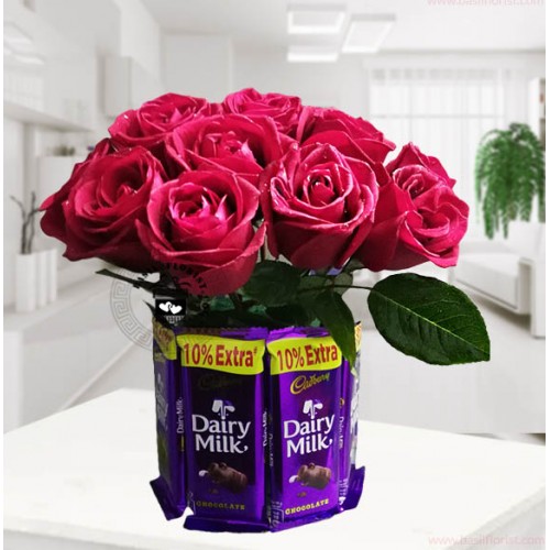 8 Cadbury Dairy Milk & 10Red Roses
