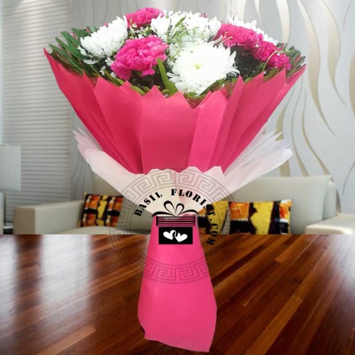 Isabella (5 hot pink  carnation & 5 chrysanthemum)