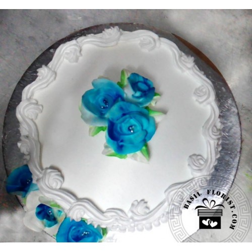 Vanilla Blue Flower Cake