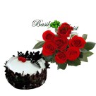 1/2 kg Black Forest Cake & 7 Red Roses Bunch