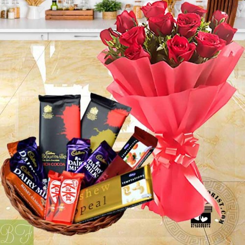 10 Chocolate basket & 12 Red Roses Bunch