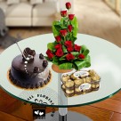 Endless Love (A combo of 15 red roses arrangement, 16pc ferrero rochere, 1/2 kg chocolate truffle cake.)
