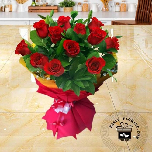 12 Red Roses Wrapped 12 Red Roses Bunch wrapped with tissue paper for home delivery