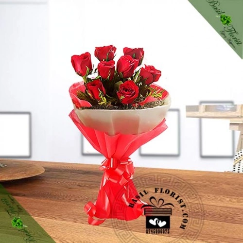 Roses 8 Roses Send 8 Red Roses beautifully arranged & wrapped with tissue paper near me
